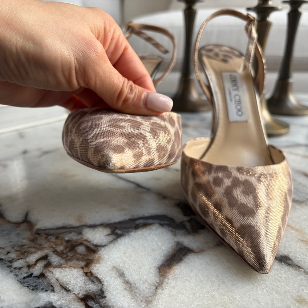 Jimmy Choo Leather Leopard Slingback Heels - Picture 9 of 9